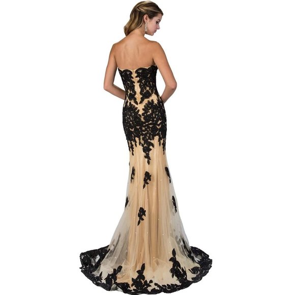 New MILITARY BALL Sweetheart black rhinestone Embroidery Lace Evening prom dress - Picture 2 of 7